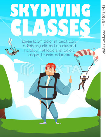 Skydiving classes banner or poster layout design flat vector illustration. Skydiving classes banner or poster layout design flat vector illustration. 94672442