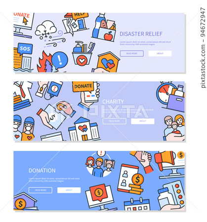 Charity and donation - colorful vector flat design style banners Charity and donation - colorful vector flat design style banners 94672947