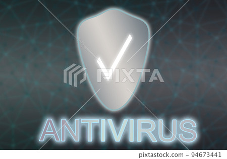 Internet security. Dark background with digital silver shield. Antivirus premium protection. Cyber defense concept 94673441