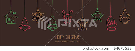 merry christmas card with white hanging decoration 94673535
