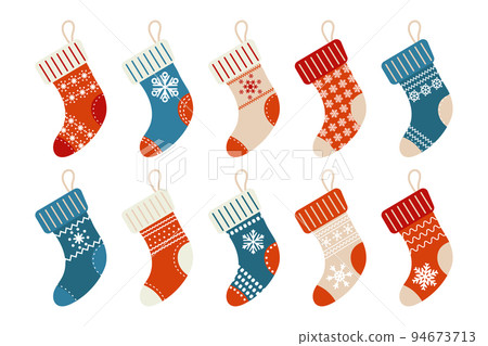 Winter Christmas socks with winter snowflake ornament, set. Icons, vector Winter Christmas socks with winter snowflake ornament, set. Icons, vector 94673713