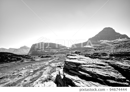 Sedimentary rock outcrop along Logan Pass trail in Glacier National Park, Montana.  94674444