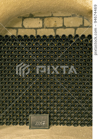 bottles of wine in  old cellar in center of Eger, Northern Hungary 94674469