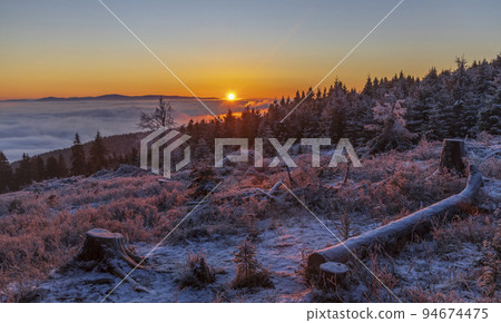 Sunrise in winter landscape near Velka Destna, Orlicke mountains, Eastern Bohemia, Czech Republic Sunrise in winter landscape near Velka Destna, Orlicke mountains, Eastern Bohemia, Czech Republic 94674475