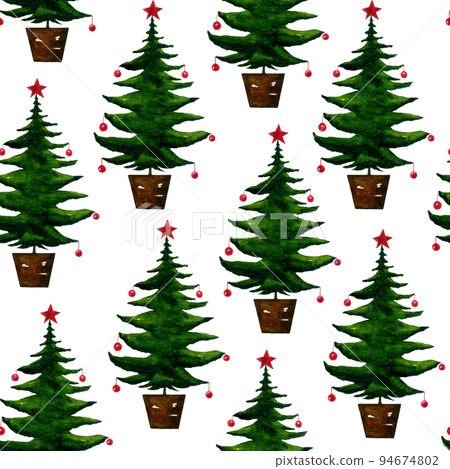 Christmas trees Seamless pattern. Winter happy New Year wrapping paper background. Illustration isolated on white. Christmas ornament Christmas trees Seamless pattern. Winter happy New Year wrapping paper background. Illustration isolated on white. Christmas ornament 94674802