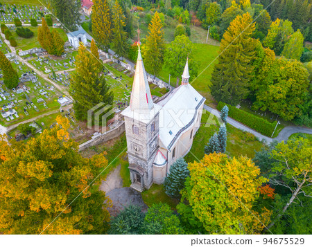 Rural catholic church from above Rural catholic church from above 94675529