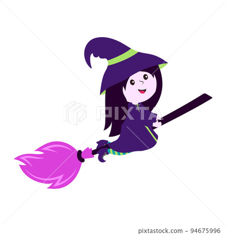 halloween vector illustration with witch on broomstick 94675996