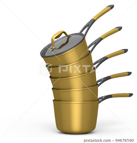 Set of stainless steel stewpot and chrome plated cookware on white background Set of stainless steel stewpot and chrome plated cookware on white background 94676590