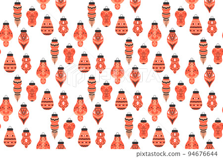 Christmas New Year pattern with tree toys balls in hand drawn. Seamless for textiles, packaging, backgrounds, postcards. Christmas New Year pattern with tree toys balls in hand drawn. Seamless for textiles, packaging, backgrounds, postcards. 94676644