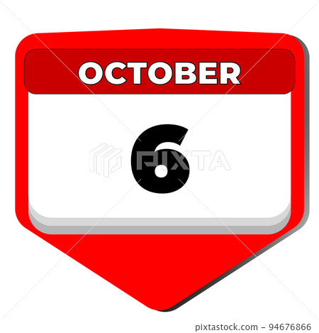 6 October vector icon calendar day. 6 date of October. Sixth day of October. 6th date number. 6 day calendar. Six date. Independence day of Jamaica, Farmworker Appreciation 6 October vector icon calendar day. 6 date of October. Sixth day of October. 6th date number. 6 day calendar. Six date. Independence day of Jamaica, Farmworker Appreciation 94676866