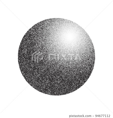 Grain circle gradient. Stippled round shape. Radial stochastic dotwork texture. Random grunge noise background. Black dots sphere. Halftone vector  94677112