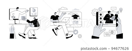 Personal learning abstract concept vector illustration set. Online tutor, digital learning, recorded classes, video call, webinar, smart classroom, training courses, elearning abstract metaphor. Personal learning abstract concept vector illustration set. Online tutor, digital learning, recorded classes, video call, webinar, smart classroom, training courses, elearning abstract metaphor. 94677626