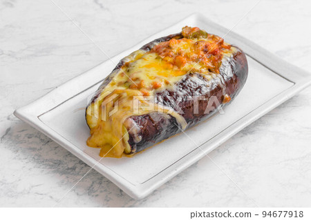 Grilled eggplant and minced meat with cheese 94677918