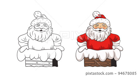 Smiling Santa Claus in a Chimney in Retro Cartoon Comic Style. Merry Christmas and Happy New Year Holiday Design Template for Greeting Card with Happy Laughing Santa 94678085