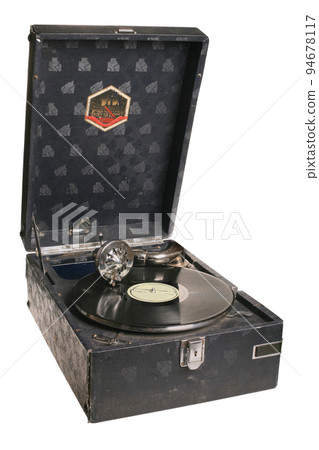 Vintage vinyl record player on a white background 94678117