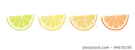 Vector Citrus Fruit Icon Set - Yellow Lemon, Green Lime, Orange Mandarin, Grapefruit. Slice Design Element Isolated on White Background 94678195