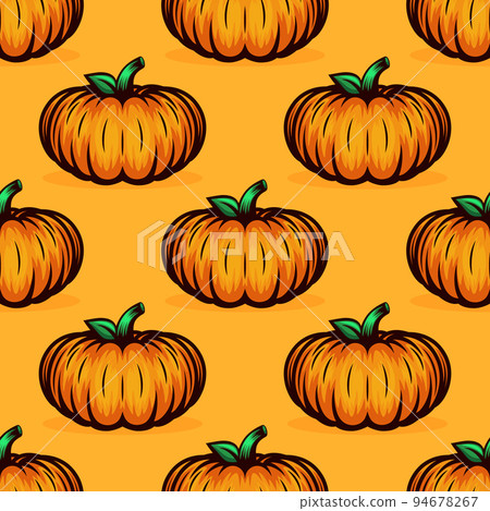 Vector Autumn Colored Orange Pumpkin Seamless Pattern. Design Template for Halloween Invitations, Cards, Prints, Web, Gifts, Textile 94678267