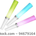 3 colorful fluorescent psyllium penlights in pink, light blue, and yellowish green 94679164