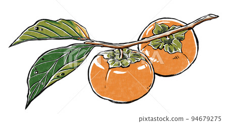 兩個枝葉柿子，印花風格 94679275