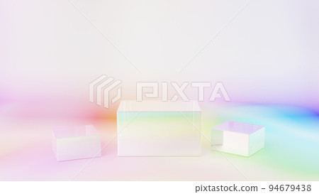 多彩和夢幻般的背景。三個方形底座。 94679438