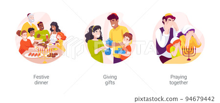 Hanukkah family gathering isolated cartoon vector illustration set Hanukkah family gathering isolated cartoon vector illustration set 94679442