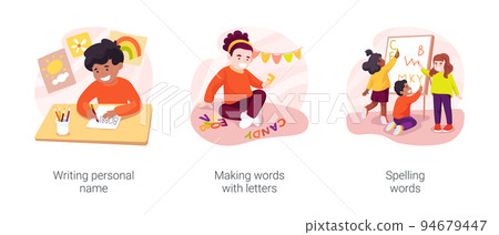 Preschool language lesson isolated cartoon vector illustration set Preschool language lesson isolated cartoon vector illustration set 94679447