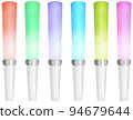 A set of 6 colorful fluorescent psyllium penlights in pink, light blue, yellowish green, red, purple, and green. 94679644