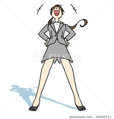 A woman laughing out loud while standing benevolently A business person rejoicing at the success of a project 94680531