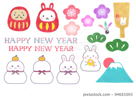 可愛的新年賀卡插圖素材兔子 可愛的新年賀卡插圖素材兔子 94681003