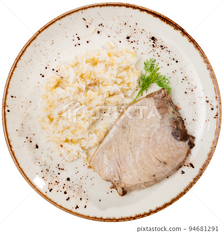Prepared tuna filet with boiled rice 94681291