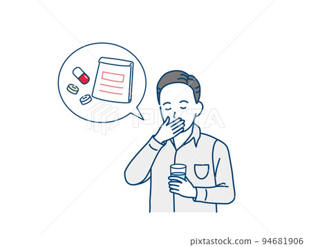 Middle-aged man taking medicine taking medicine taking prescription illustration 94681906