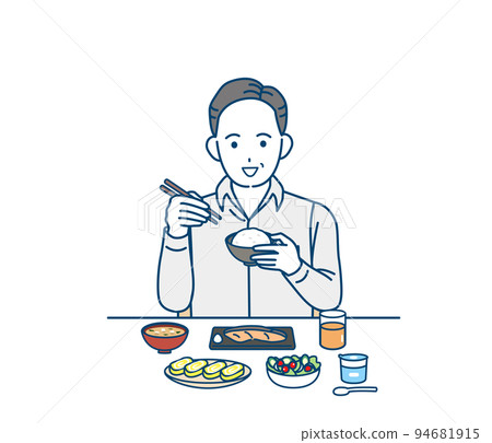Eating habits Eating breakfast Middle-aged man Healthy meal Self-cooking illustration 94681915