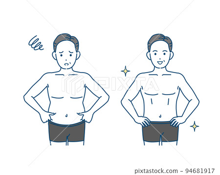Middle-aged man's waist change stomach excess fat middle-aged fat diet illustration 94681917