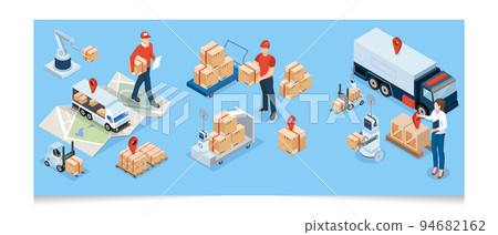 3D isometric Global logistics network concept with Transportation operation service, Export, Import, Cargo, Air, Road, Maritime delivery. Vector illustration EPS 10 3D isometric Global logistics network concept with Transportation operation service, Export, Import, Cargo, Air, Road, Maritime delivery. Vector illustration EPS 10 94682162