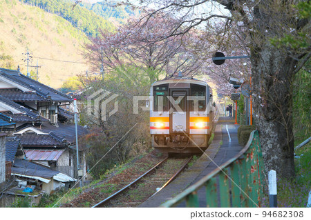 岡山縣染井吉野櫻花映美1號線津山市三浦站開往津山的普通列車停靠 94682308