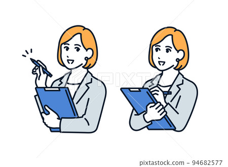 Vector illustration material of a woman in a suit doing a hearing 94682577