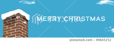 Merry Christmas background illustration design banner of a snow-covered brick chimney against a blue sky Merry Christmas background illustration design banner of a snow-covered brick chimney against a blue sky 94683252