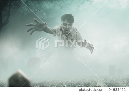 Scary zombie with blood and wound on his body 94683431