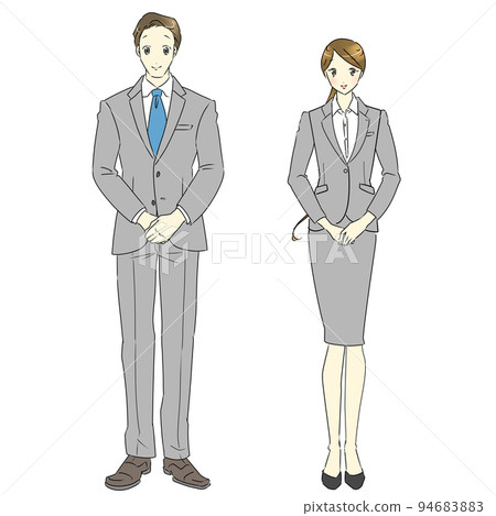 A set of men and women business people who greet customers with a smile 94683883