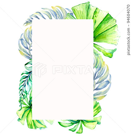 Vertical frame of palm leaves watercolor illustration on white Vertical frame of palm leaves watercolor illustration on white 94684070