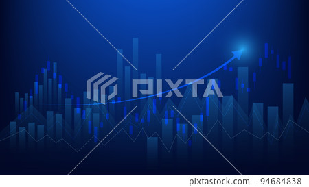 Financial business statistics with bar graph and candlestick chart show stock market price and effective earning on blue background 94684838