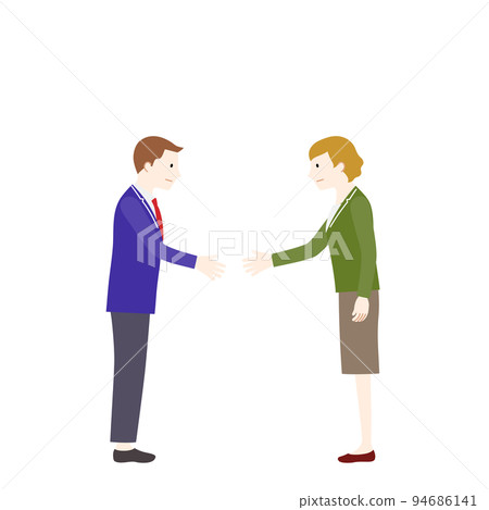 Illustration of a businessman and a business woman shaking hands (white background, vector, clipping) 94686141