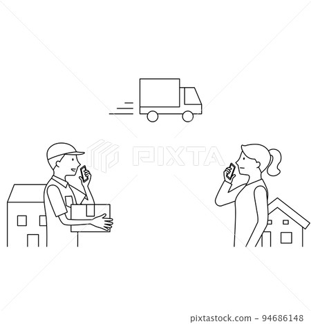 Illustration of a woman using a net supermarket (white background, vector, line drawing, clipping Illustration of a woman using a net supermarket (white background, vector, line drawing, clipping 94686148