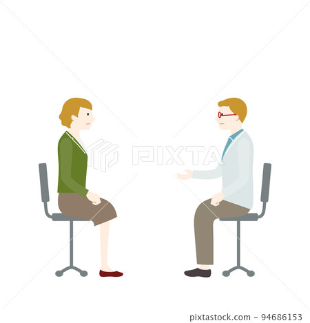 一名男性醫生和一名女性在諮詢期間的插圖(白色背景、矢量、剪報) 一名男性醫生和一名女性在諮詢期間的插圖(白色背景、矢量、剪報) 94686153