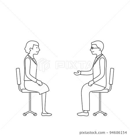 一名男性醫生和一名女性在諮詢期間的插圖(白色背景、矢量、線條畫、剪裁) 一名男性醫生和一名女性在諮詢期間的插圖(白色背景、矢量、線條畫、剪裁) 94686154