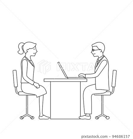 一位商人和一位女士在採訪中的插圖(白色背景、矢量、線條畫、剪裁) 一位商人和一位女士在採訪中的插圖(白色背景、矢量、線條畫、剪裁) 94686157