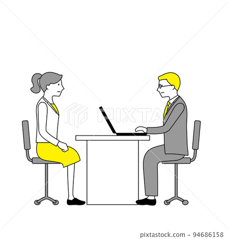 一位商人和一位女士在採訪中的插圖(白色背景、矢量、剪報) 一位商人和一位女士在採訪中的插圖(白色背景、矢量、剪報) 94686158