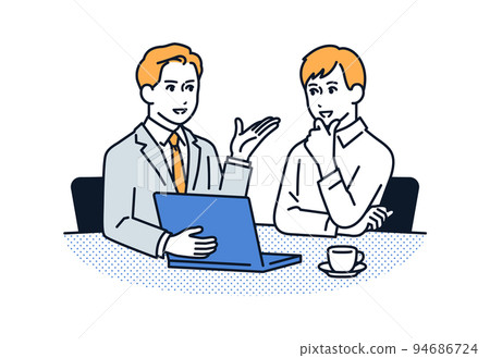 Vector illustration material of a young man consulting a businessman Vector illustration material of a young man consulting a businessman 94686724