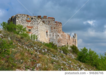 South Moravia - Palava - wine region in the Czech Republic. Ruins of an old castle. (Devicky-divci castle) South Moravia - Palava - wine region in the Czech Republic. Ruins of an old castle. (Devicky-divci castle) 94686746