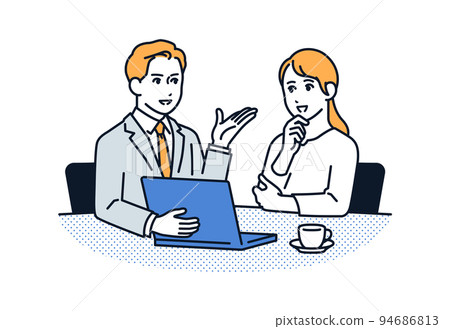 Vector illustration material of a young woman consulting a businessman Vector illustration material of a young woman consulting a businessman 94686813